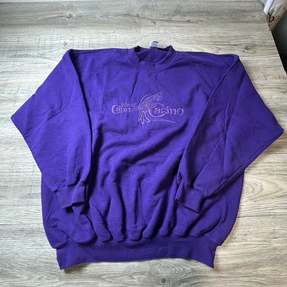 Vintage Sweatshirt Unisex XXL Purple Isle of Capri Casino Embroidered Pullover